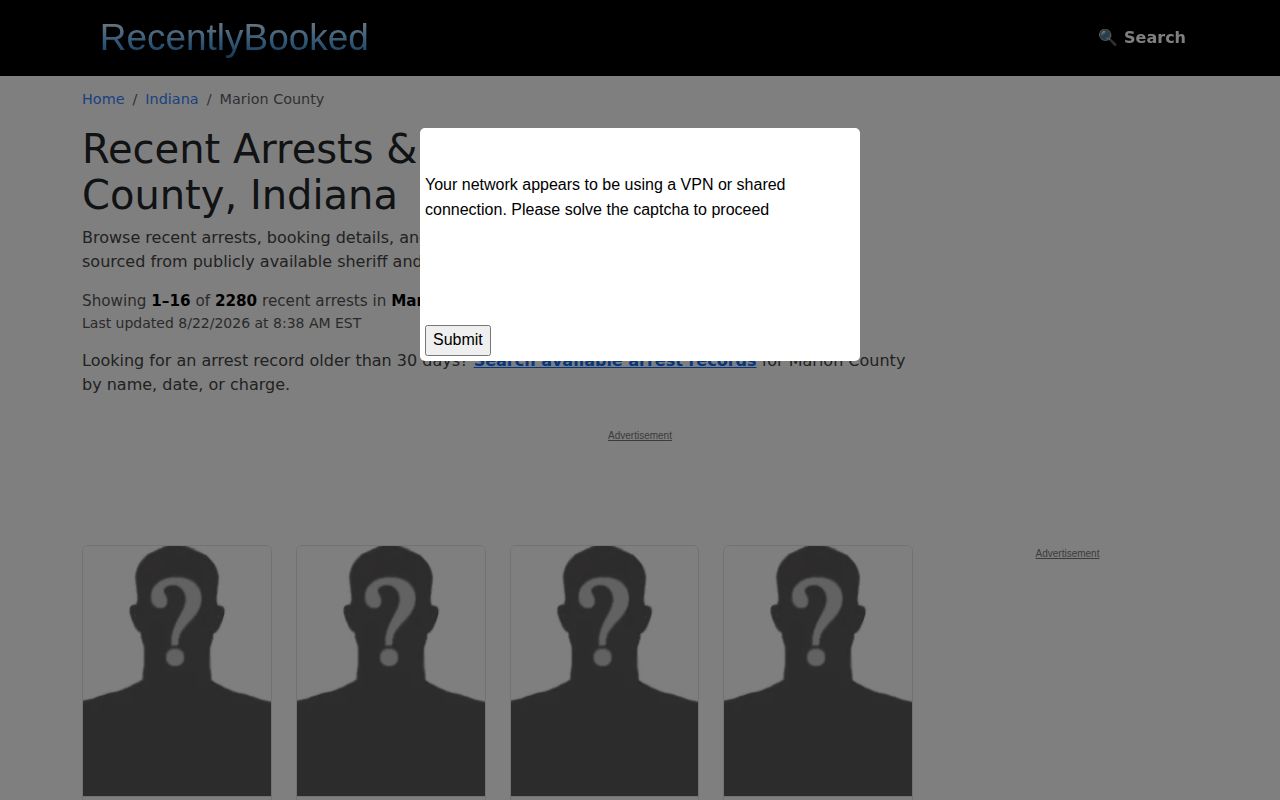 Unofficial Recently Booked Marion County 30-day booking section
