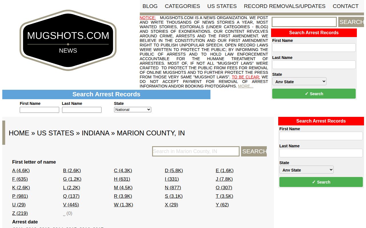 Unofficial historical Mugshots.com Marion County section