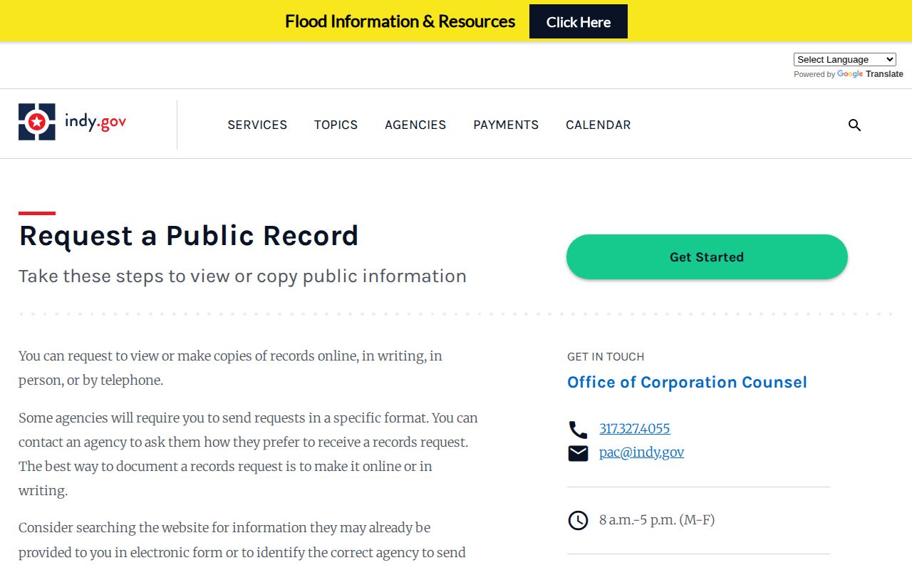 Marion County official public record request page for booking records